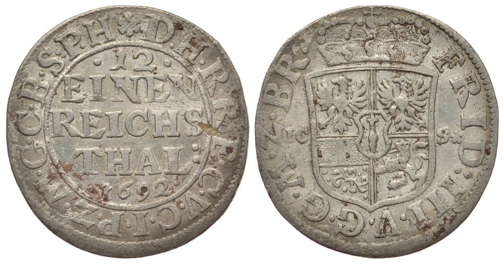 Пруссия 1/12 талера 1692 LCS KM 550 серебро    1522-733