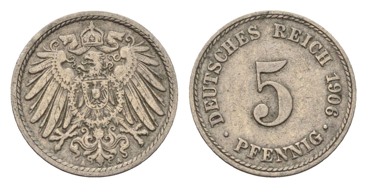 Германия 5 пфеннигов 1906 A KM 11, J. 12 медно-никель 4696-639