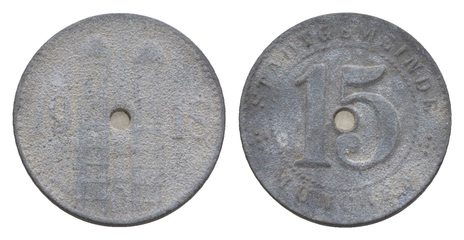 Мюнхен 15 пфеннигов 1918 Funck 348.1A, Men18 22407.1 цинк 4643-866