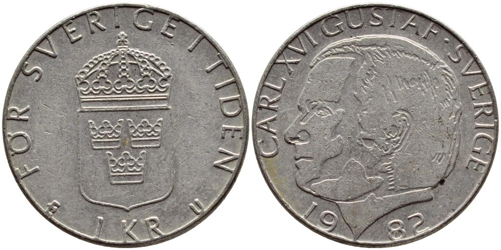 Швеция 1 крона 1982 Карл XVI Густав (1973- ) KM 852a медно-никель 4397-1045