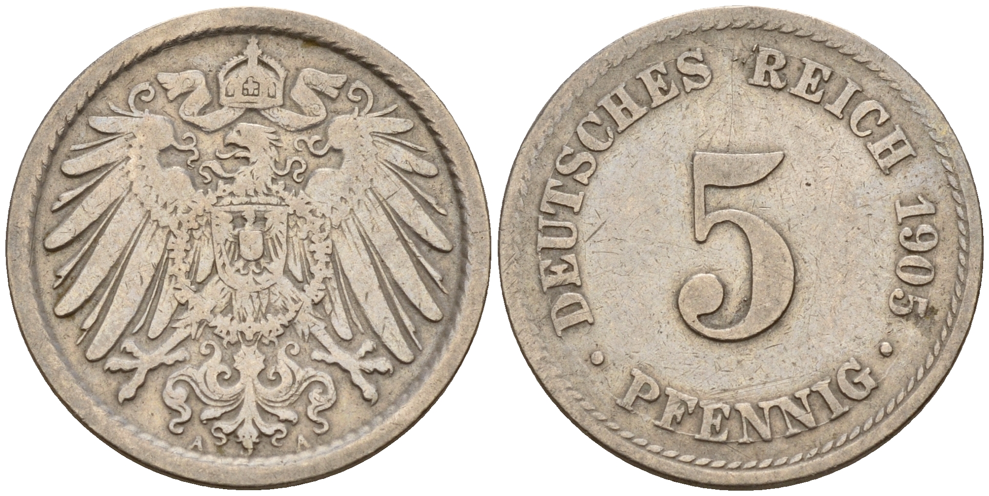 Германия 5 пфеннигов 1905 A J.12, KM 11 медно-никель    4598-1131