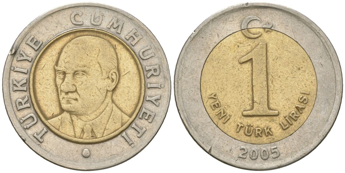 Турция 1 новая лира 2005 KM 1169 биметалл 4610-1143