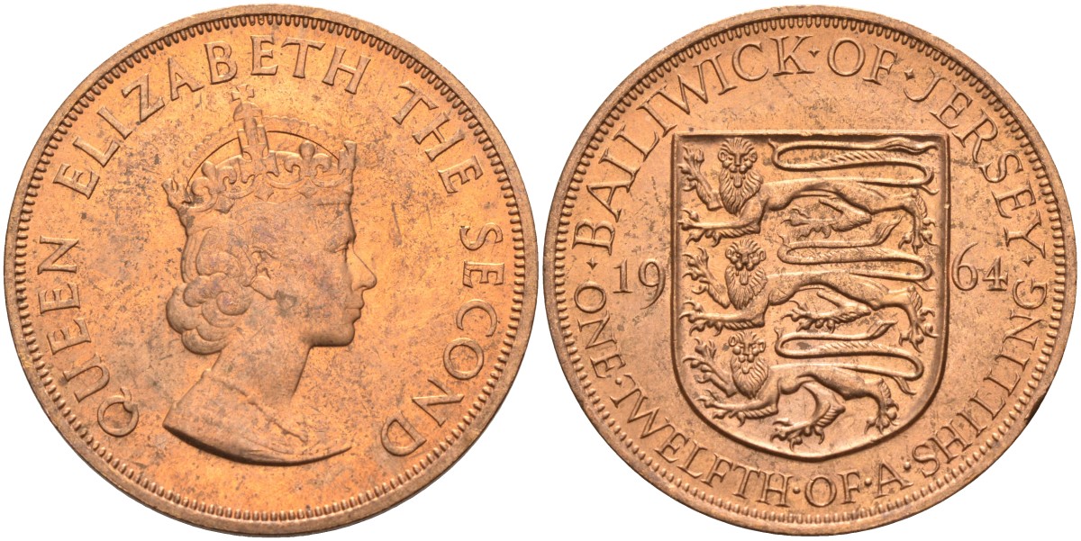 Джерси 1/12 шиллинга 1964 Елизавета II (1952-2022) KM 21 бронза aUNC 4367-246