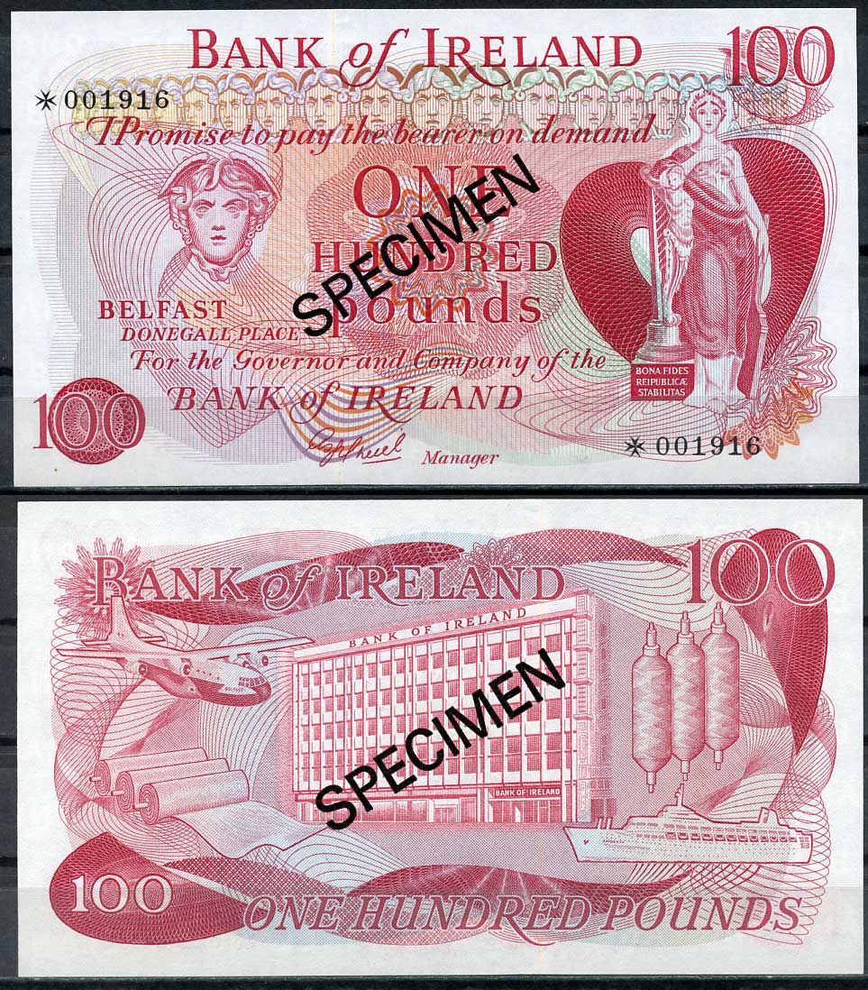 Северная Ирландия 1, 1, 5, 5, 10, 10 и 100 фунтов ND (1974-1978) образец, Specimen, № 001916 Pick 61 s, 62 s, 63 s, 64 s, 247 s, 248 s, 249 s  бумага  UNC (пресс) 451-268-1