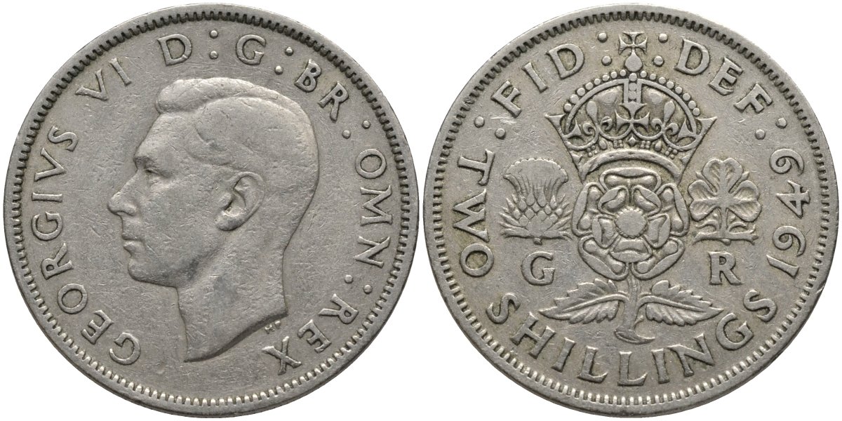 Великобритания 2 шиллинга (флорин) 1949 Георг VI (1936-1952) KM 878, Spink 4107 медно-никель 82-145
