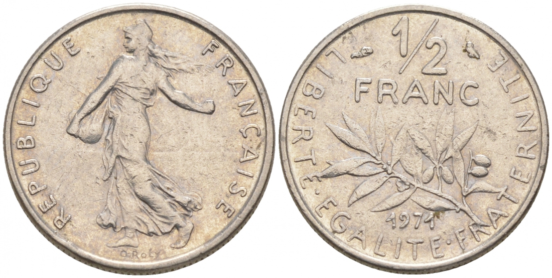 ФРАНЦИЯ 1/2 ФРАНКА 1971 KM 931.1 никель 187-121