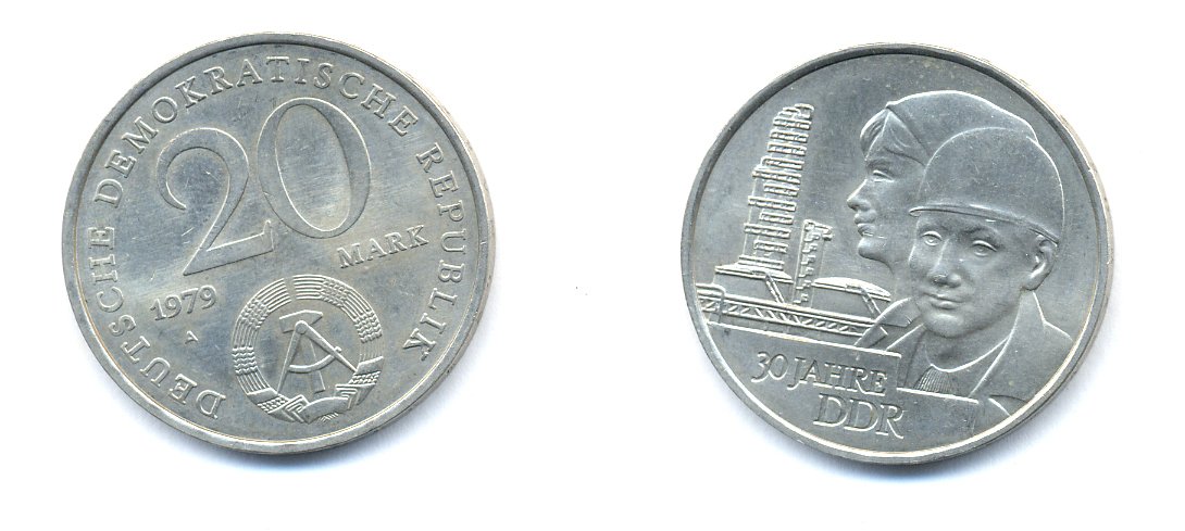 ГДР 20 марок 1979 A, 30 лет образования ГДР J. 1573, KM 75 медь никель цинк UNC 54-2543