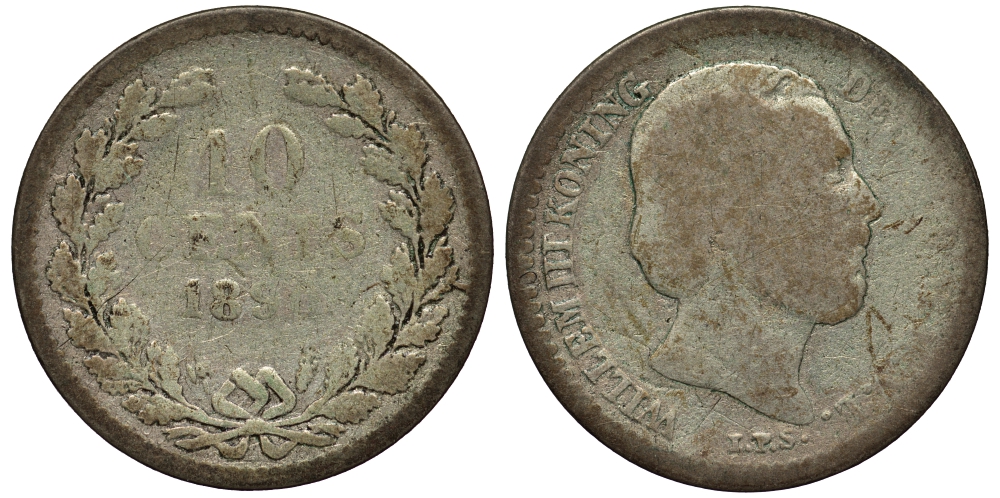 НИДЕРЛАНДЫ 10 ЦЕНТОВ 1894 ВИЛЬГЕЛЬМ III серебро 443-713