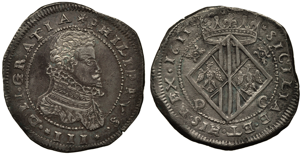 Сицилия 1 скудо 1611 Филипп III Dav. 4041 серебро 10-005-40