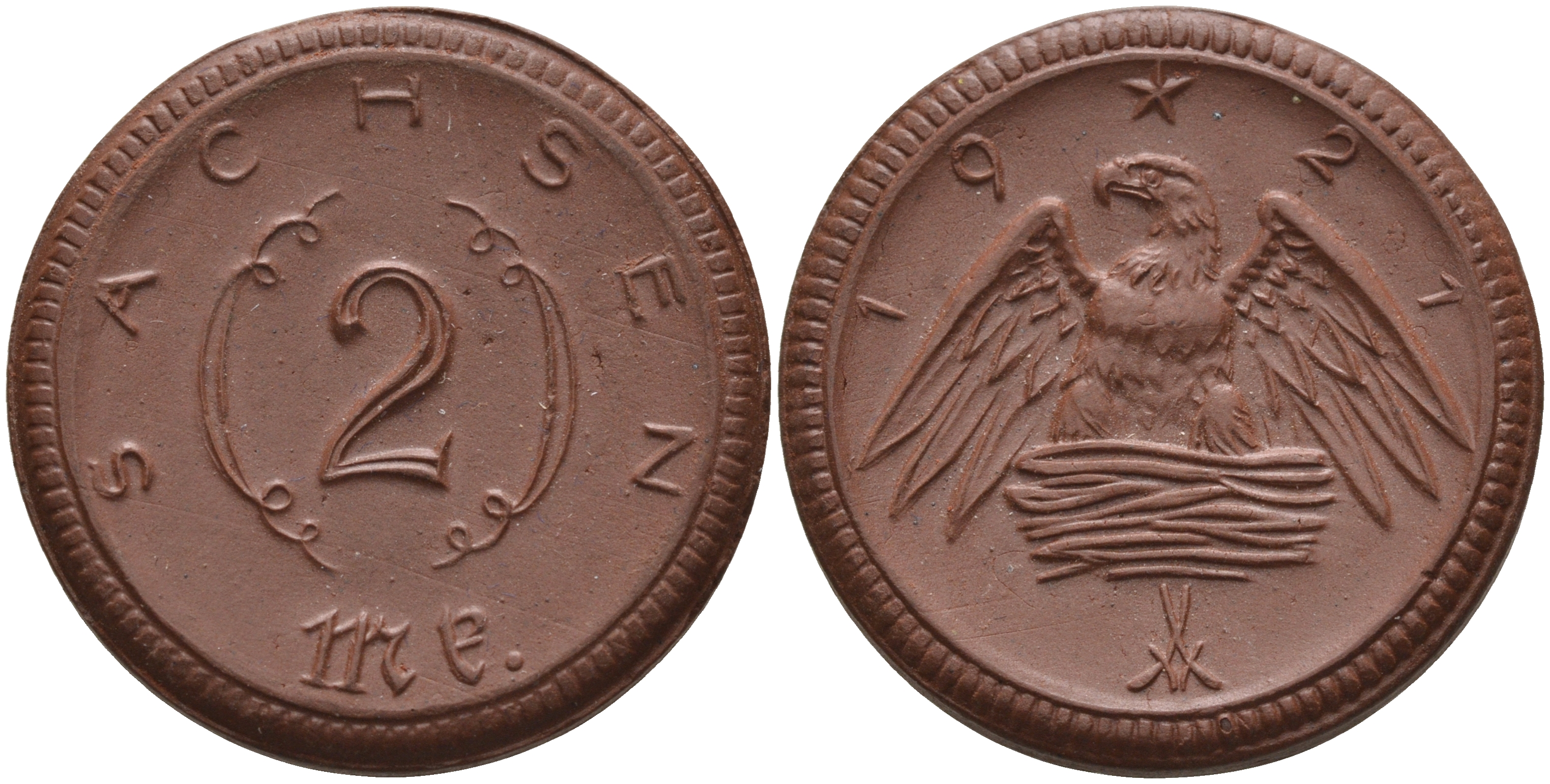 Саксония 2 марки 1921 J. N 56 фарфор 1094-1-74