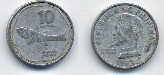ФИЛИППИНЫ 10 СЕНТИМО 1983 KM 240.2 алюминий 57-224