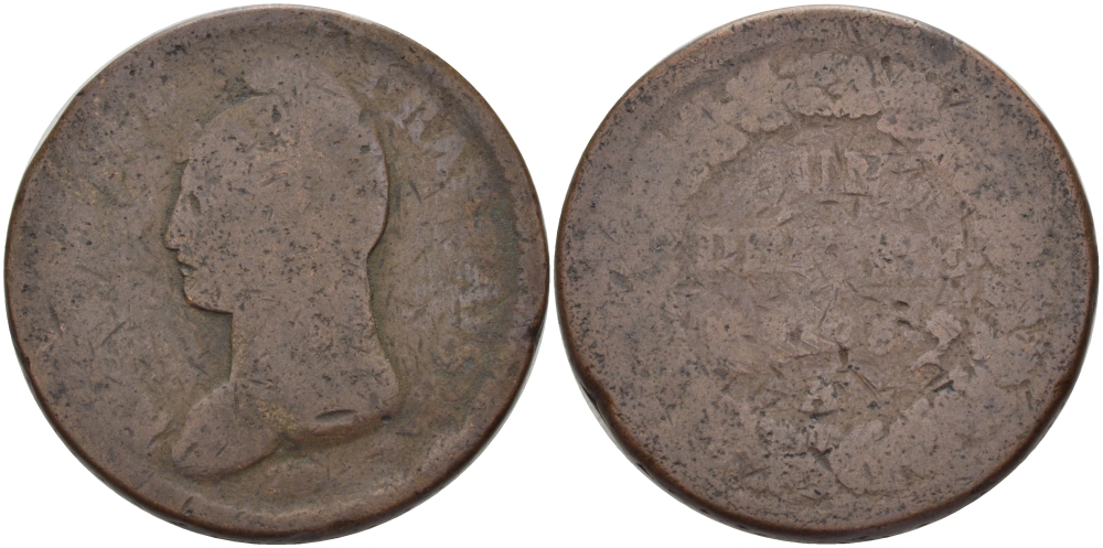 ФРАНЦИЯ 1 ДЕСИМО 1796-1797 A, РЕСПУБЛИКА, L'AN 5 KM 637.1 (C136.1) бронза 97-1244