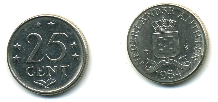 Нидерландские Антилы 25 центов 1984 Беатрикс (1980-2013) KM 11 никель 35-117