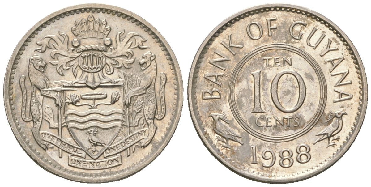 Гайана 10 центов 1988 KM 33 медно-никель UNC 4124-641