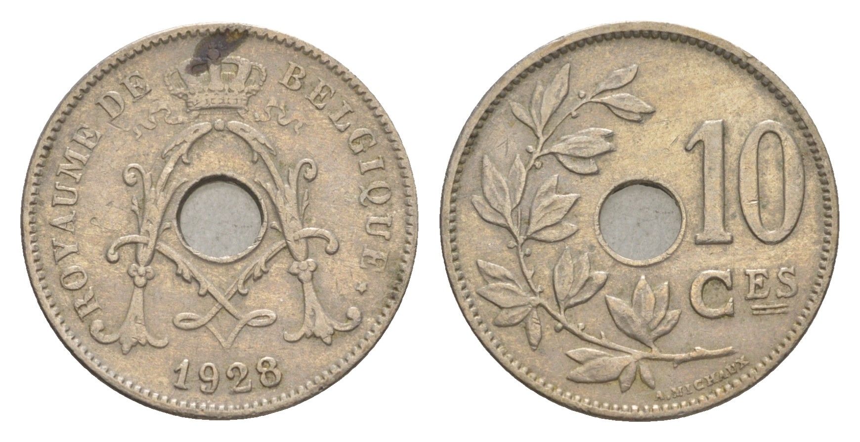 Бельгия 10 сантимов 1928 Belgique, Альберт I (1909-1934) KM 85 медно-никель 4640-1145