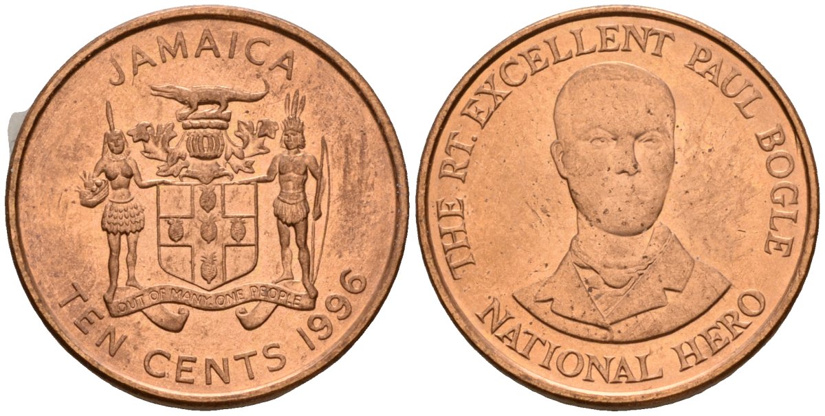 Ямайка 10 центов 1996 KM 146.2 сталь плакированная медью aUNC 4602-1121