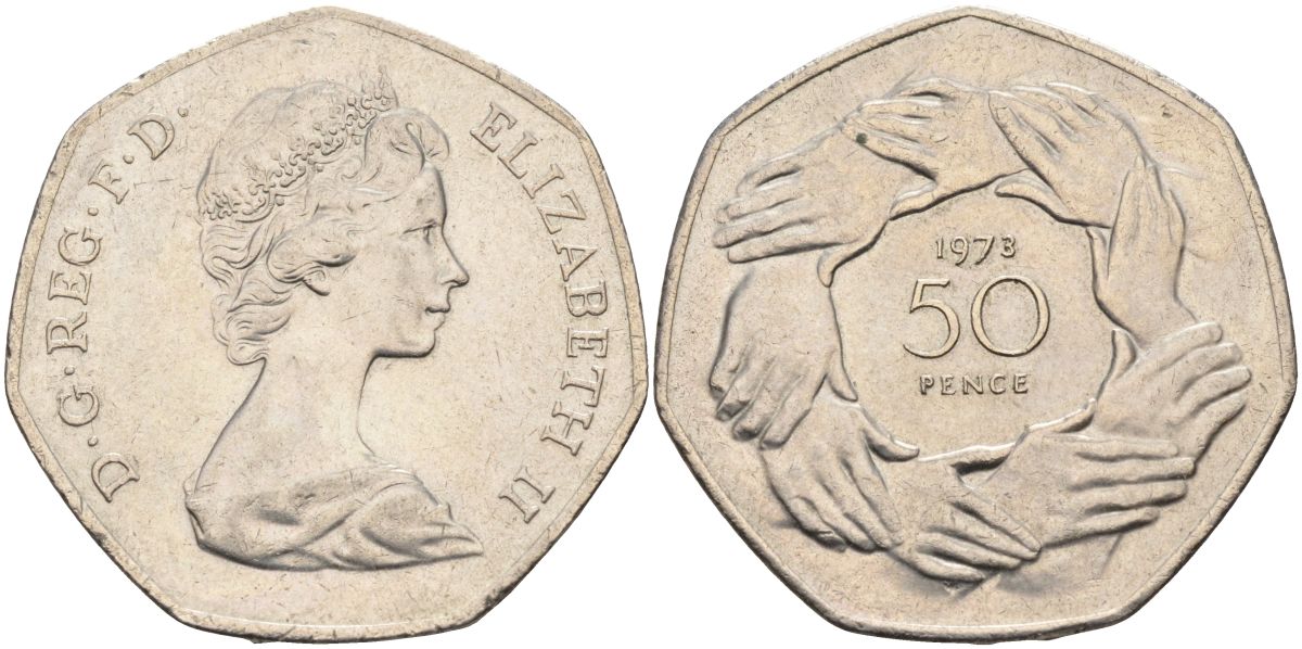 Великобритания 50 пенсов 1973 Елизавета II (1952-2022), вступление в Европейское экономическое сообщество KM 918, Spink 4224 медно-никель 4117-644