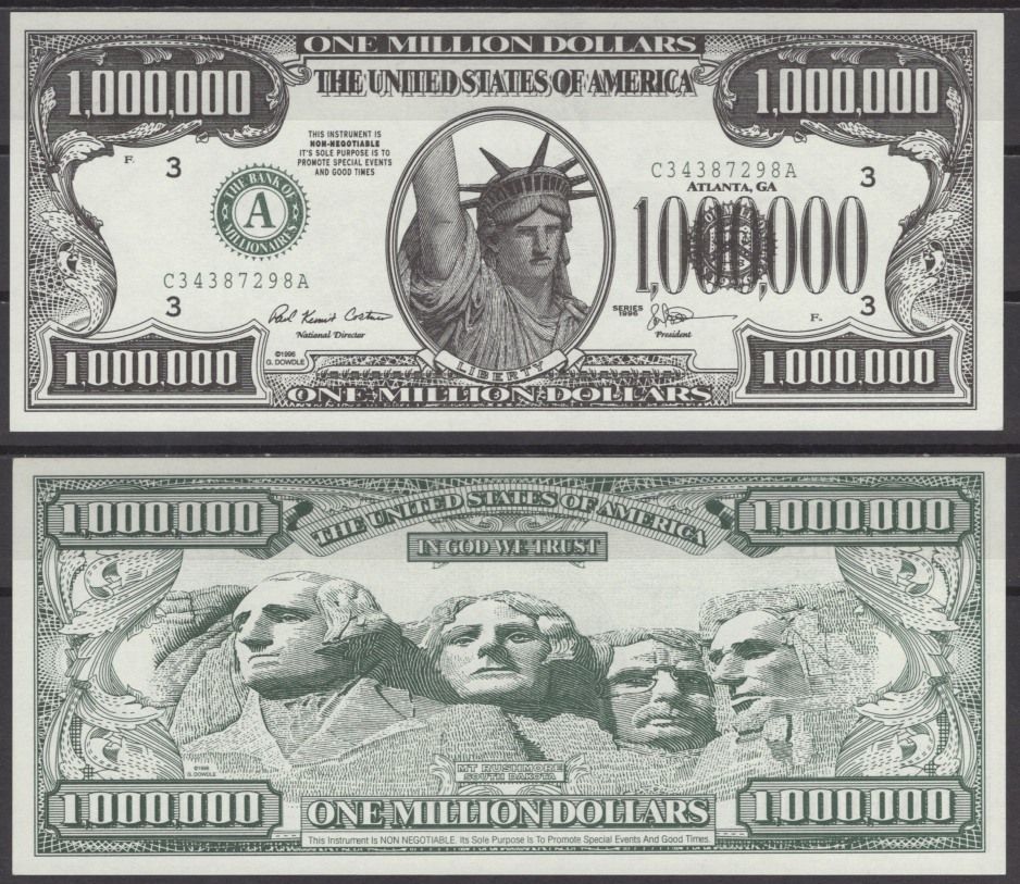 США 1000000 долларов 1996 статуя свободы бумага UNC (пресс) 7197-32-1