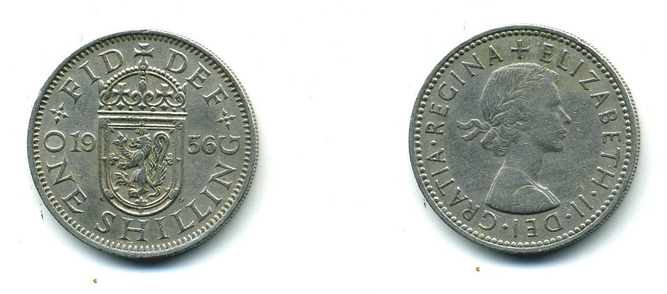 Великобритания 1 шиллинг 1956 Елизавета II (1952-2022), Шотландский герб KM 905, Spink 4148 медно-никель 540-612