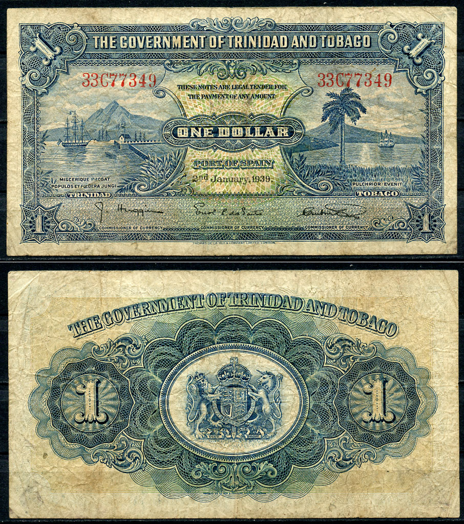 Тринидад и Тобаго 1 доллар 1939 2 января 1939 Pick 5 b бумага  000-000-00