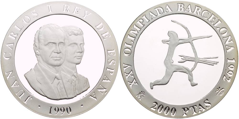 Испания 2000 песет 1990 XXV летние Олимпийские игры 1992 года в Барселоне, стрельба из лука KM 861 серебро PROOF 1081-8-14