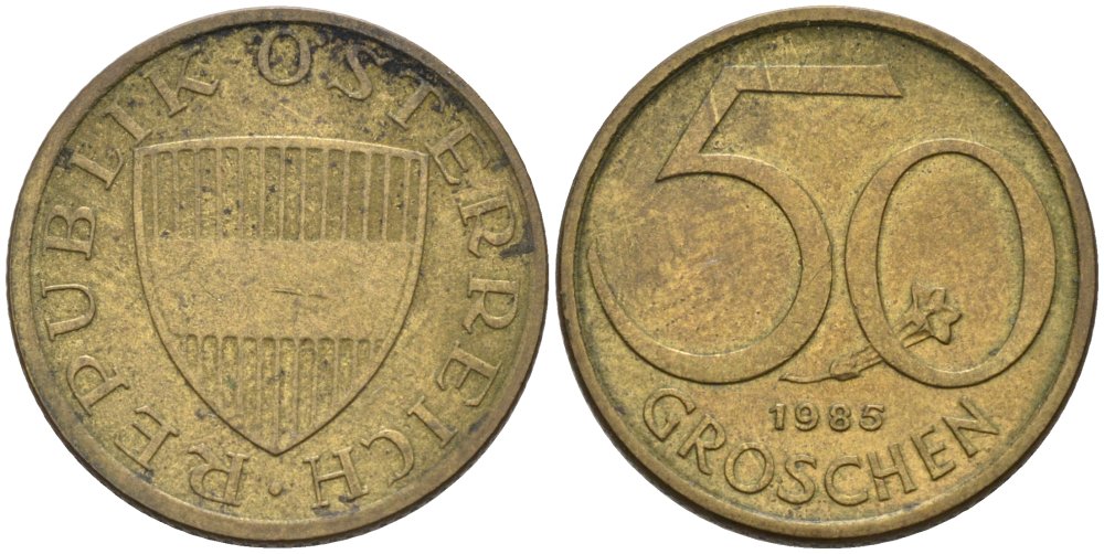 Австрия 50 грошей 1985 KM 2885 алюминиевая бронза 4567-965