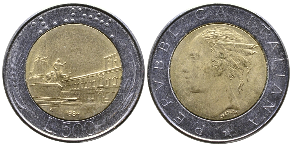 Италия 500 лир 1984 R KM 111 биметалл 259-747