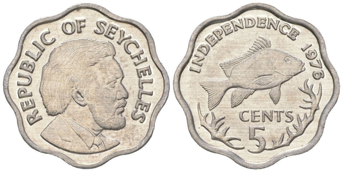 Сейшельские острова 5 центов 1976 Декларация независимости, Джеймс Мэнчем, рыба KM 22 алюминий UNC 4615-1057