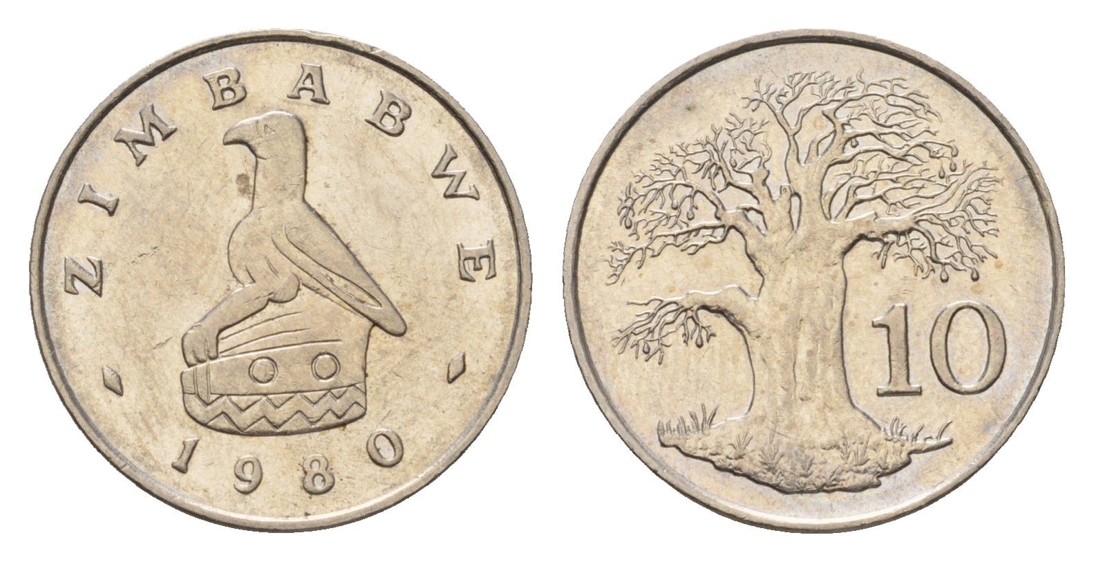 Зимбабве 10 центов 1980 птица-идол, баобаб KM 3 медно-никель 4682-626