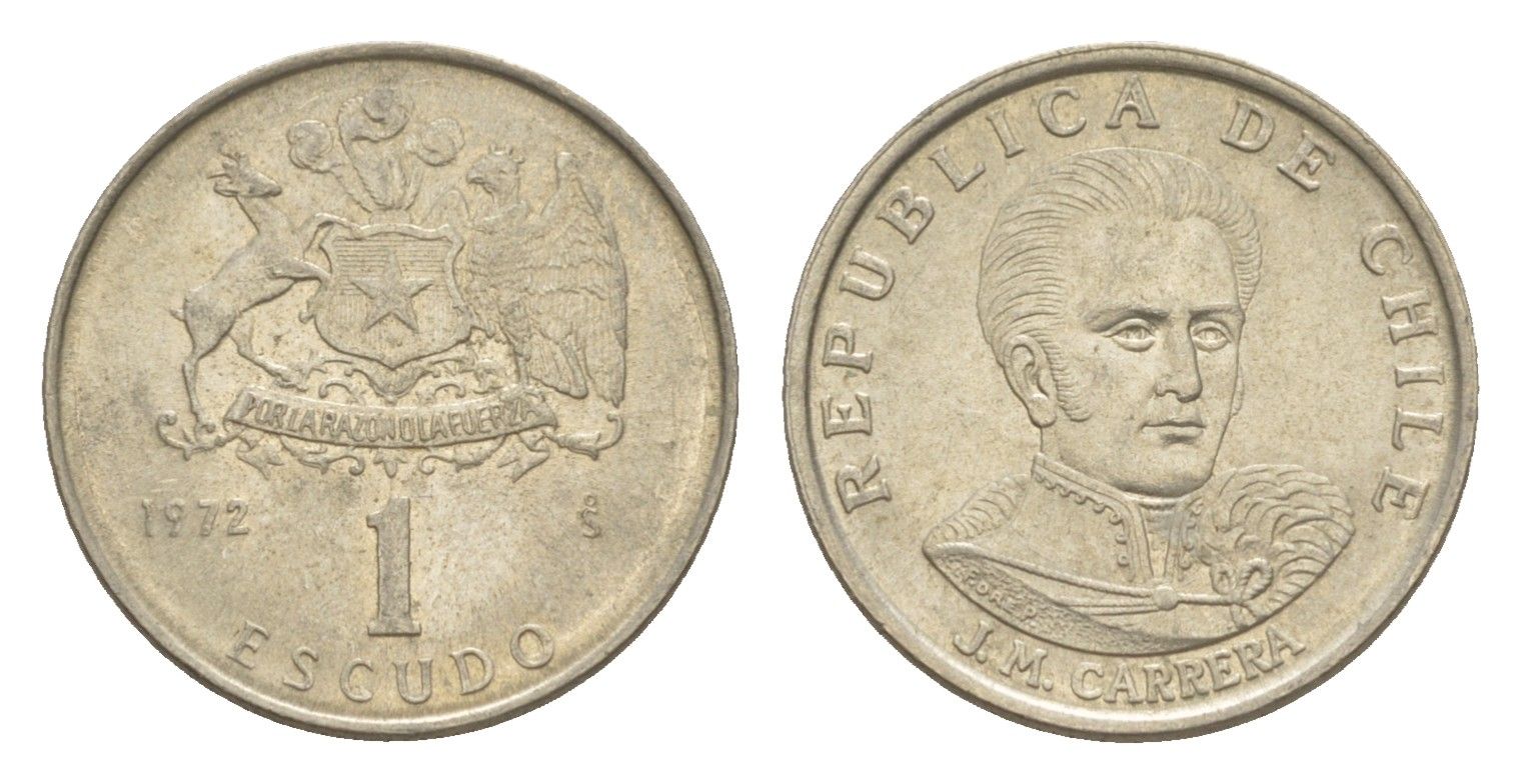 Чили 1 эскудо 1972 Хосе Мигель Каррера KM 197 медно-никель UNC 4644-1242