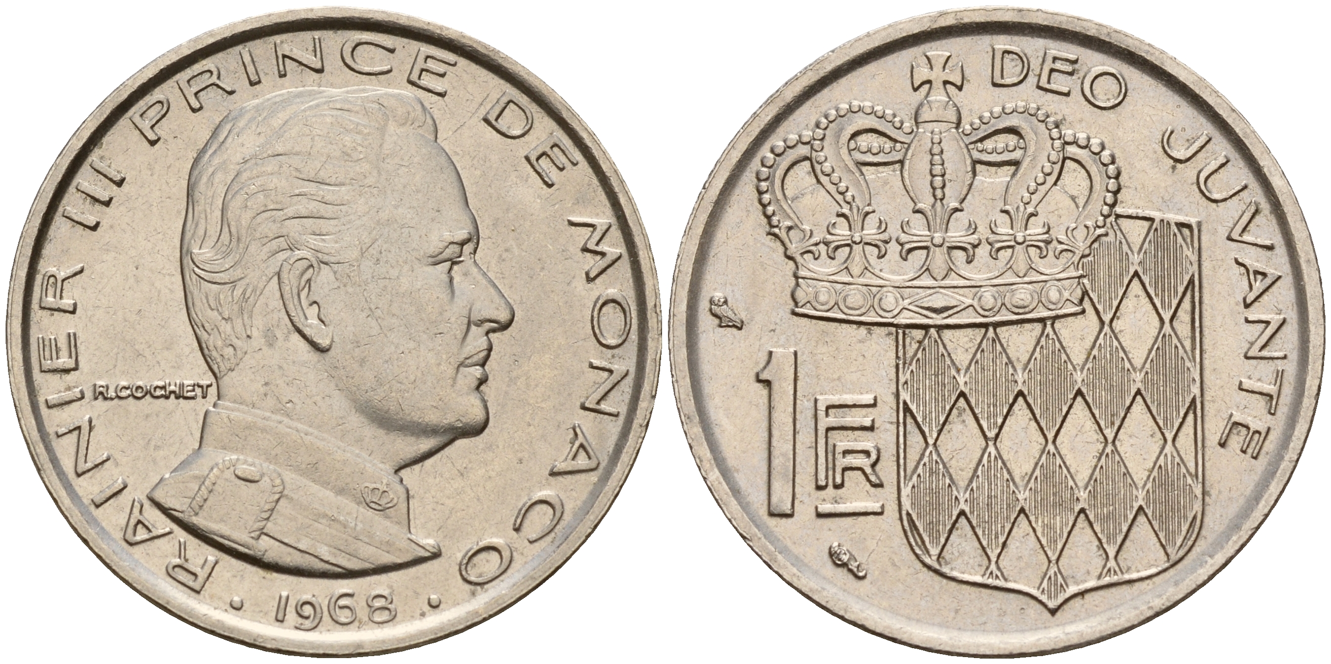 Монако 1 франк 1968 Ренье III (1949-2005) KM 140 никель    4601-941