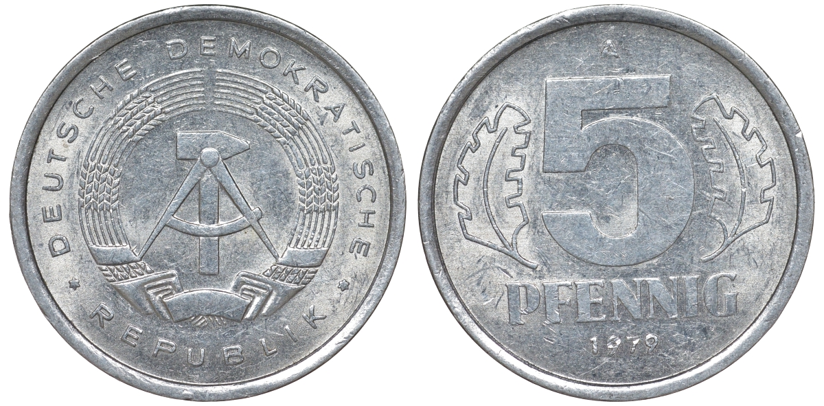 ГДР 5 ПФЕННИГОВ 1979 А алюминий 62-411
