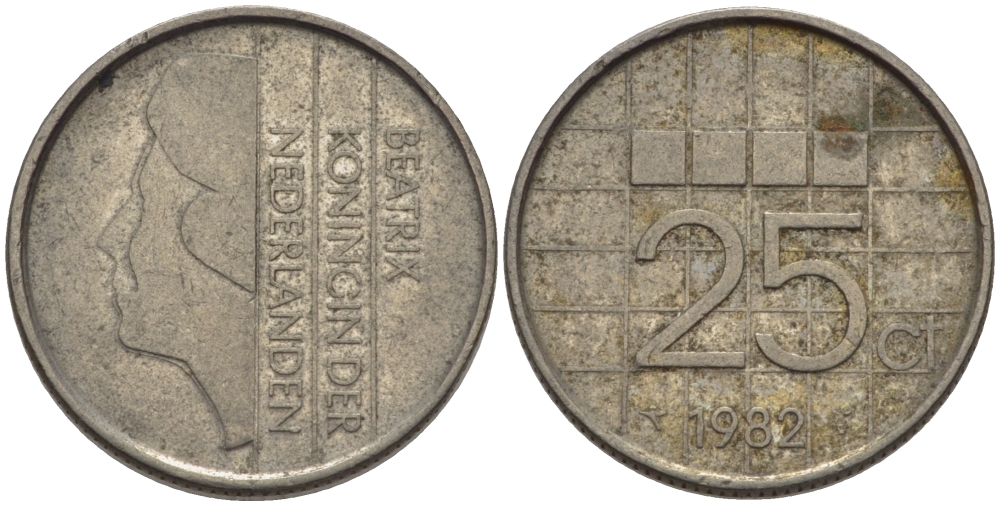 Нидерланды 25 центов 1982 Беатрикс (1980-2013) KM 204 никель 66-933