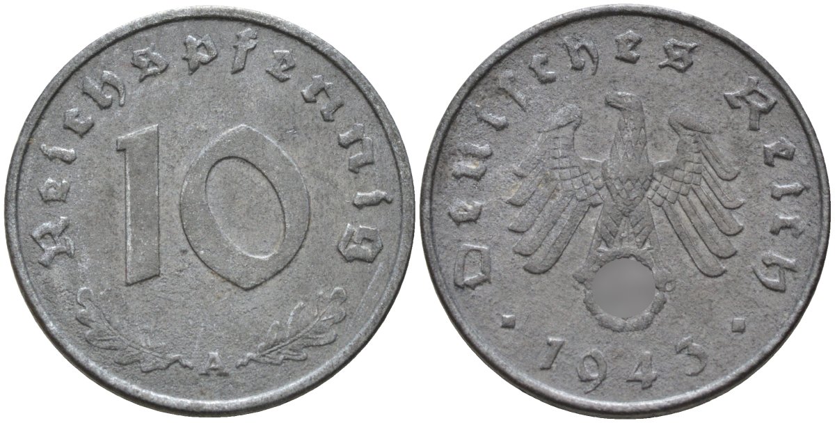 Германия 10 рейхспфеннигов 1943 A KM 101, J.371 цинк 4151-215