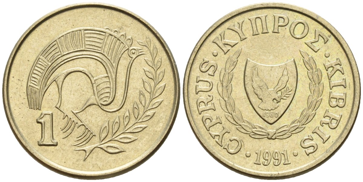 Кипр 1 цент 1991 KM 53.3 никель латунь 4174-1136