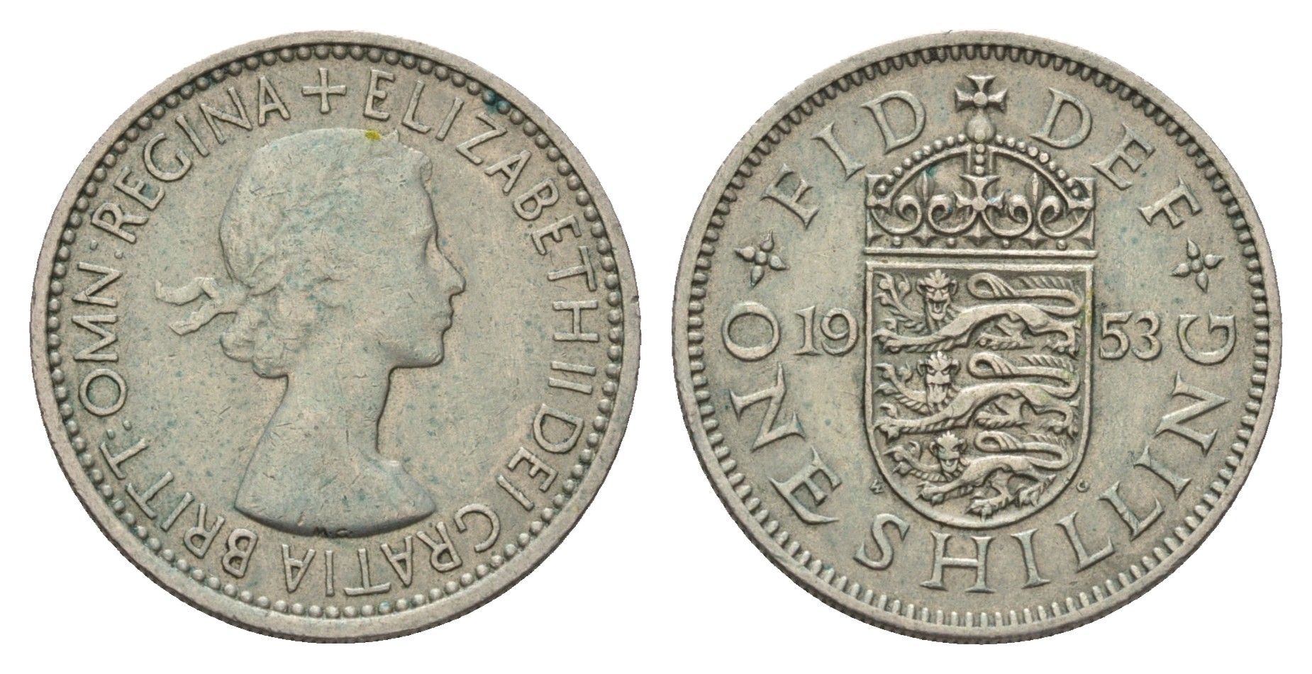 Великобритания 1 шиллинг 1953 Елизавета II (1952-2022), Английский герб KM 890, Spink 4139 медно-никель 4182-724