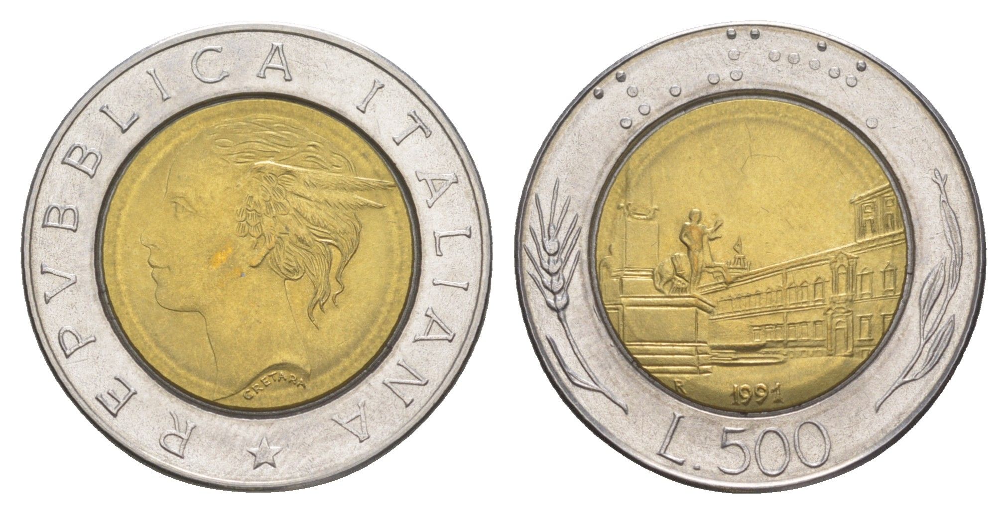 Италия 500 лир 1991 KM 111 биметалл aUNC 4556-457