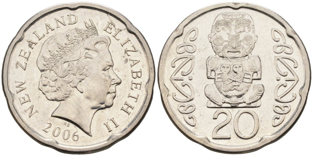 Новая Зеландия 20 центов 2006 Елизавета II (1952-2022), идол Пукаки KM 118а никелированная сталь 4579-1115