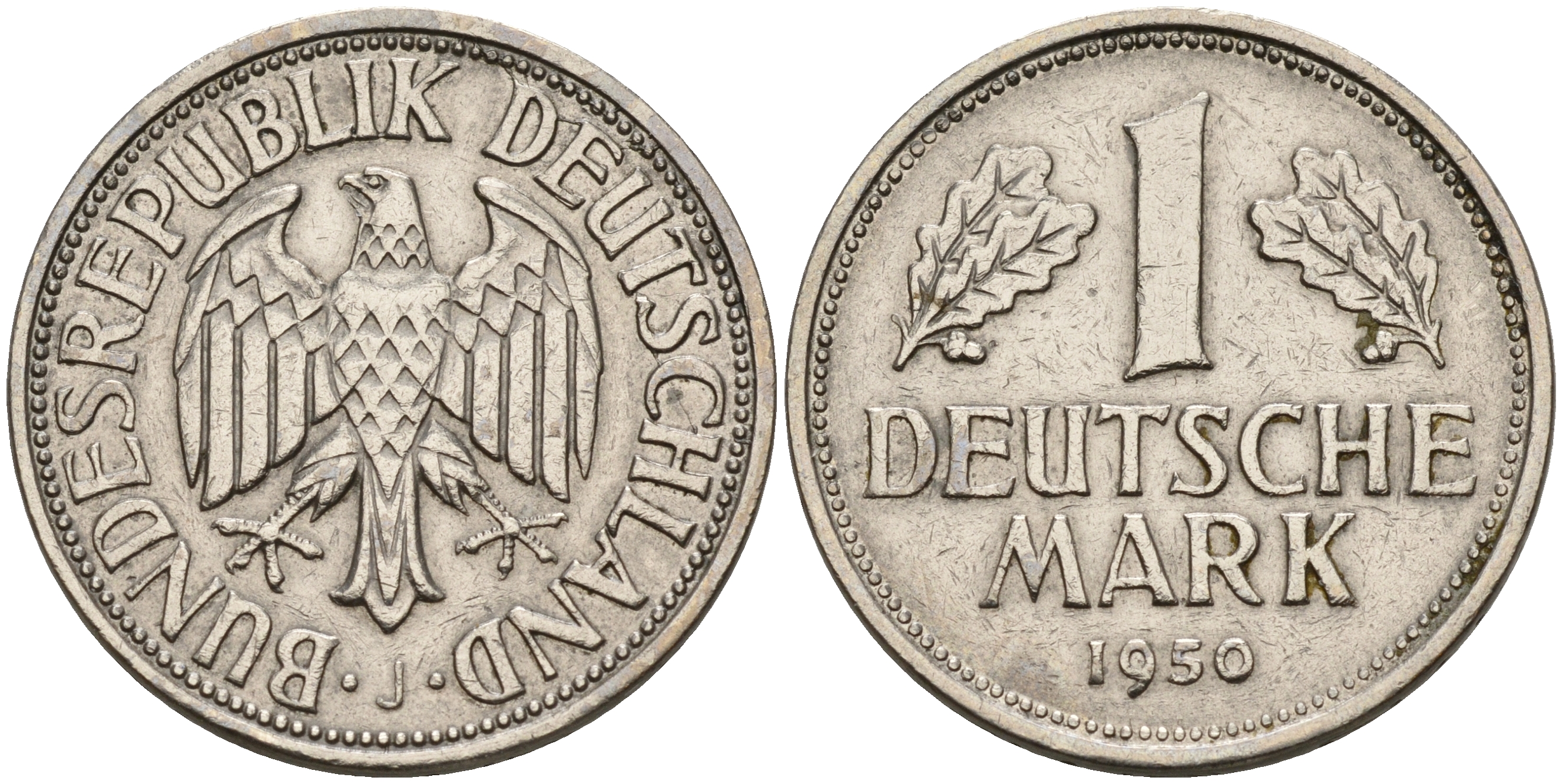 ФРГ 1 марка 1950 J KM 110, J.385 медно-никель    4153-524