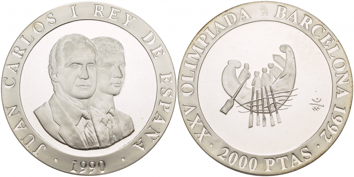 Испания 2000 песет 1990 XXV летние Олимпийские игры 1992 года в Барселоне, древняя лодка KM 865 серебро PROOF 1088-8-62