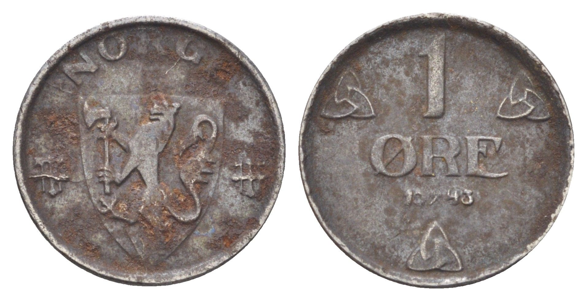 Норвегия 1 эре 1943 Хокон VII (1905-1957) KM 387 железо 4701-543