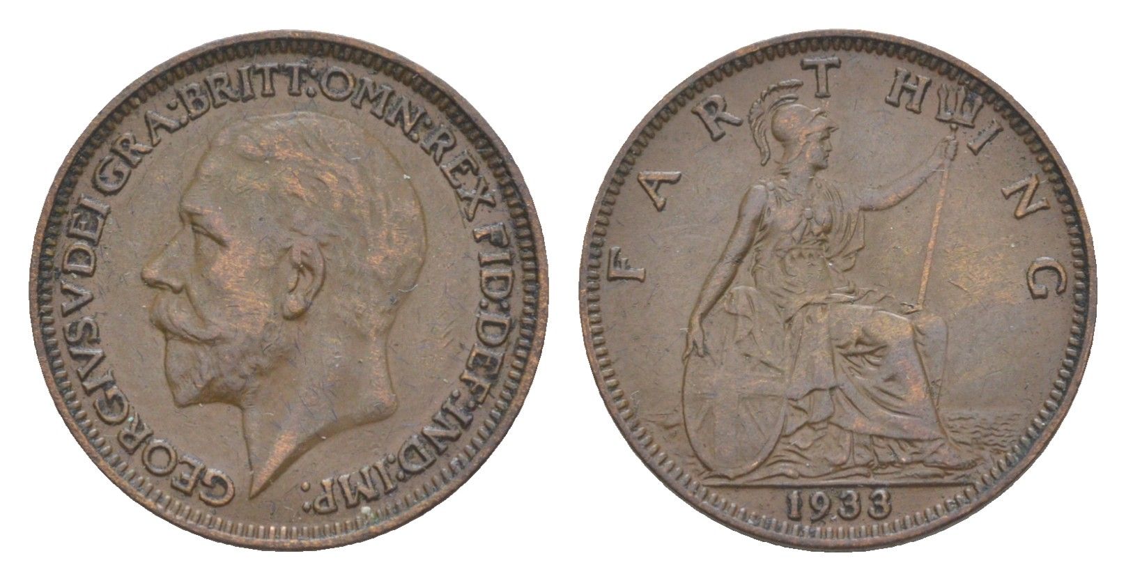 Великобритания 1 фартинг 1933 Георг V (1910-1936) KM 825, Spink 4061 бронза 3851-1169