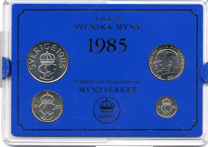 Швеция набор монетного двора из 4 монет 1985 в пластике, Карл XVI Густав (1973- ) KM MS35 UNC 4-3-7-138