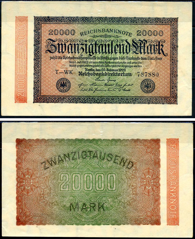 Германия 20000 марок 1923 20 февраля 1923 Pick 85b бумага 8518-45-2-2