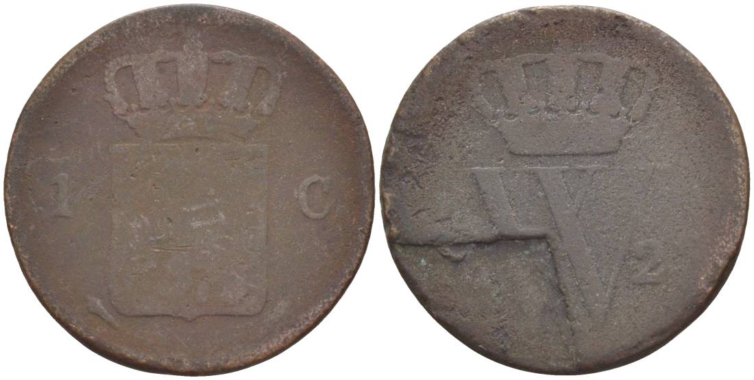 НИДЕРЛАНДЫ 1 ЦЕНТ 1827 ВИЛЛИАМ I (1815-1840) KM 47 медь 219-614