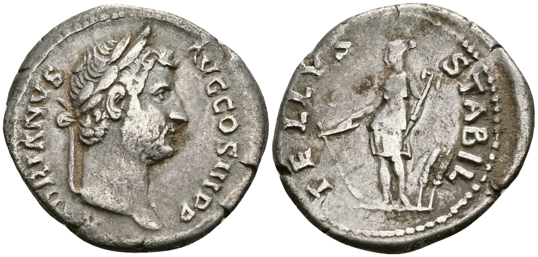 Римская Империя денарий 134 - 138 Адриан TELLVS STABIL Теллус, божество Матери-Земли Рим Very fine RIC 276 серебро 1073-4-7-5