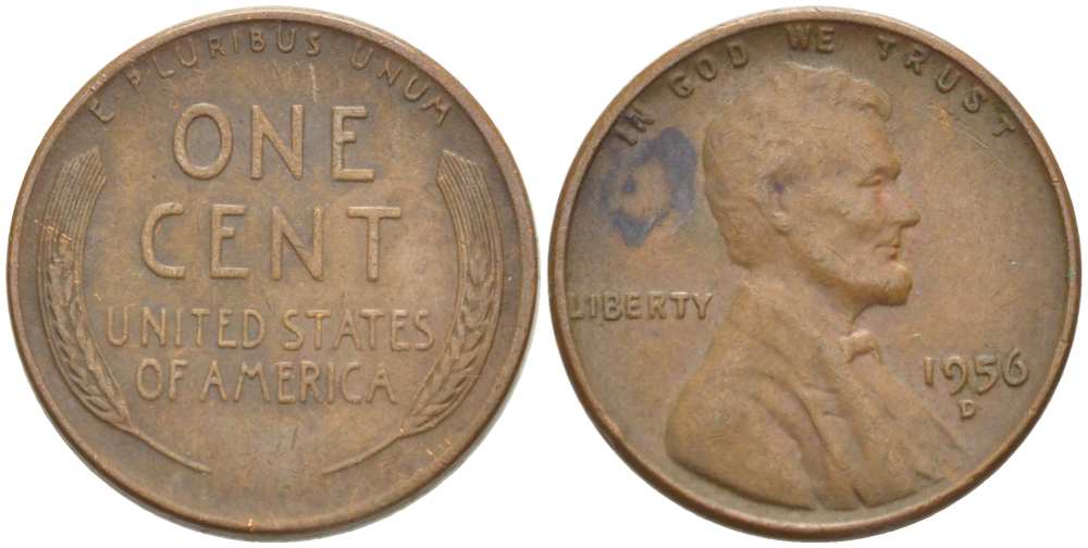 США 1 ЦЕНТ 1956 D, ЛИНКОЛЬН KM А132 медь цинк 218-1028