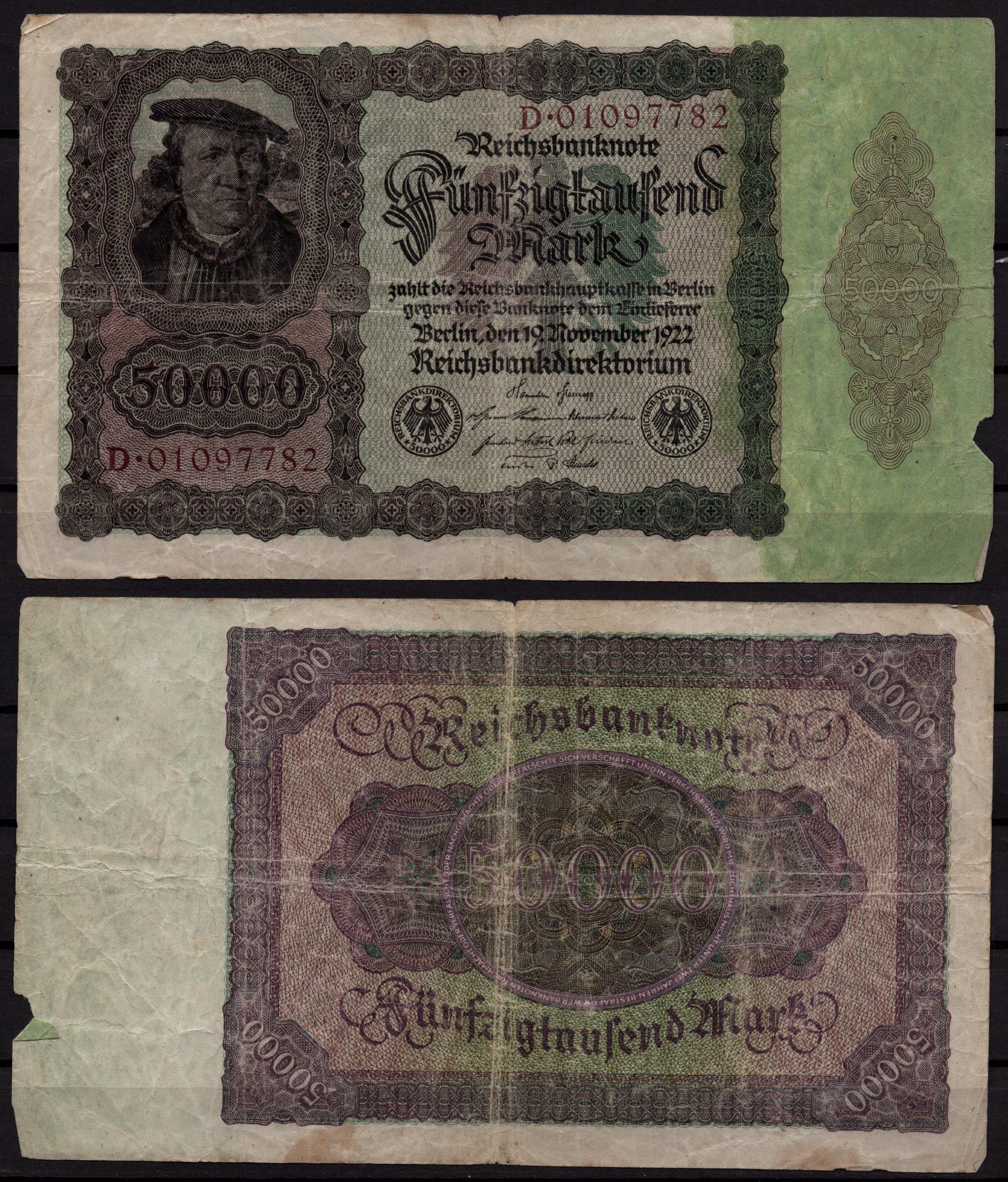 Германия 50000 марок 1922 Бюргермейстер (мэр) Браувайлер (автор: Б. Брюйн) Pick 80 бумага 7547-22-2-2