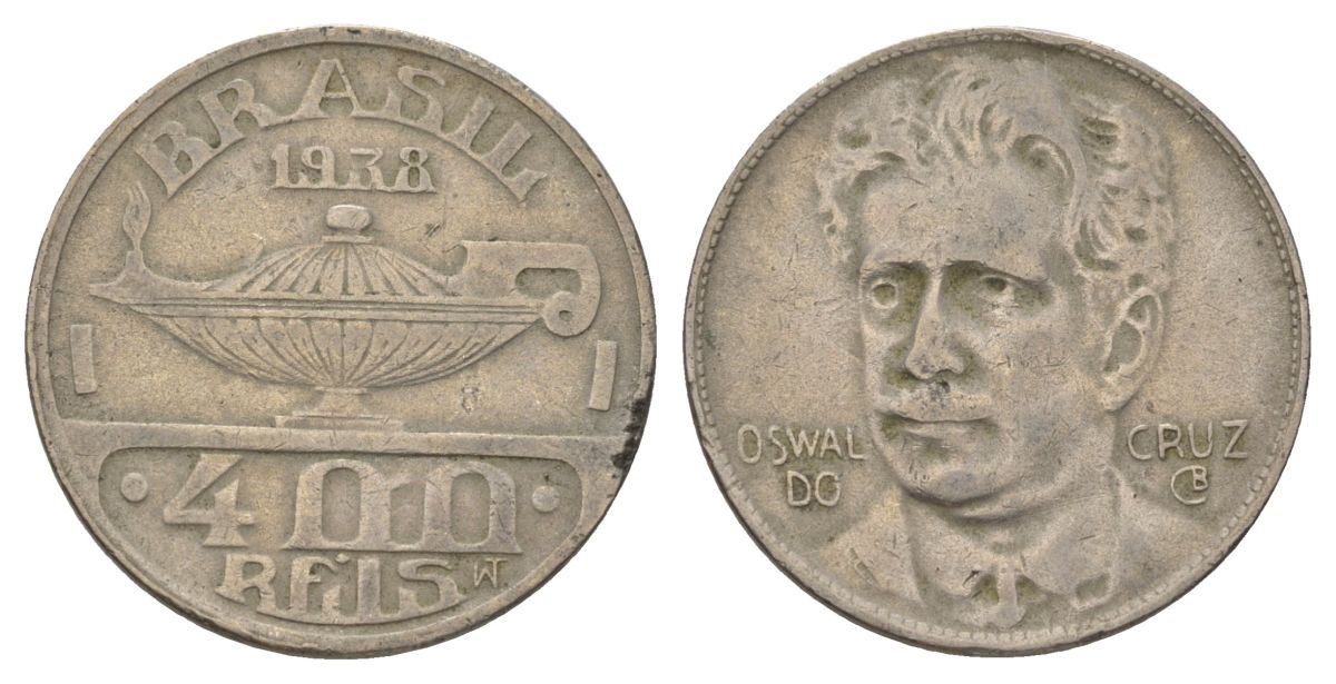 Бразилия 400 реалов 1938 Освалду Крус KM 539 медно-никель 4624-1256