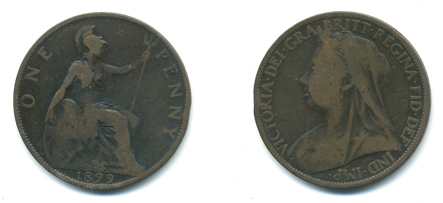 Великобритания 1 пенни 1899 Виктория (1837-1901) KM 790, Spink 3961 бронза 4383-533